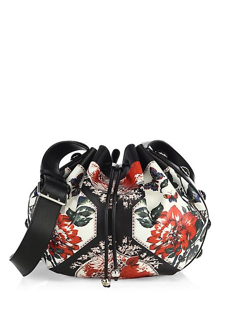 Alexander McQueen - Floral-Print Leather Drawstring Bag