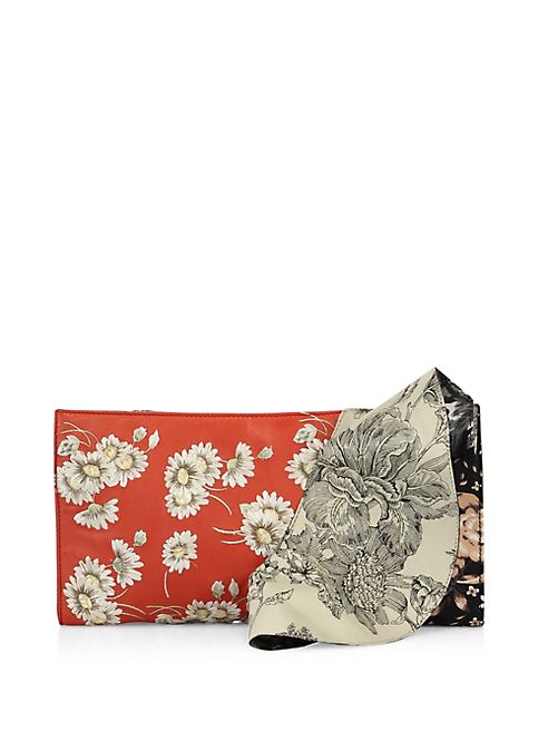 Alexander McQueen - Floral-Print Leather Ruffle Clutch