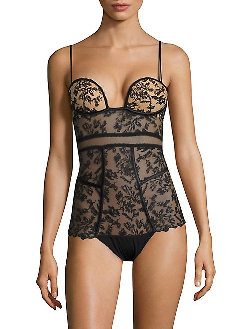 La Perla - Autografo Embroidered Tulle One-Piece Bodysuit