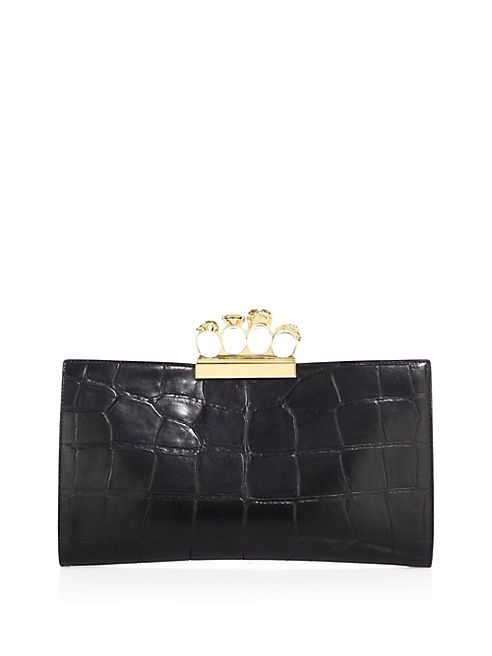 Alexander McQueen - Croc-Embossed Leather Knuckle Flat Clutch