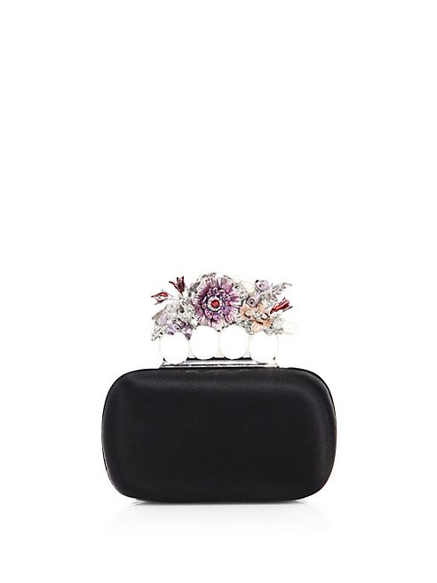 Alexander McQueen - Flower-Crystal Satin Knuckle Box Clutch