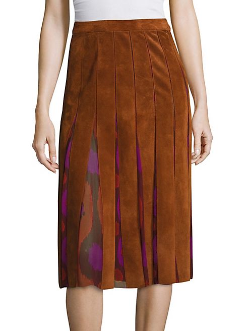 Diane von Furstenberg - Melita Suede & Silk Chiffon Skirt