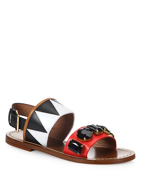 Marni - Jeweled Leather Flat Sandals