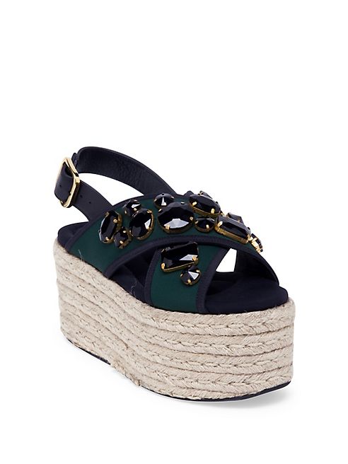 Marni - Jeweled Crisscross Strap Espadrille Platform Sandals