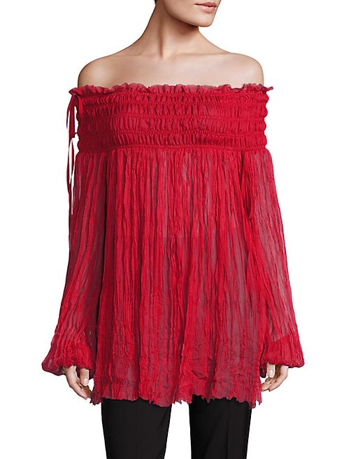 NO. 21 - Smocked Off-the-Shoulder Silk Top