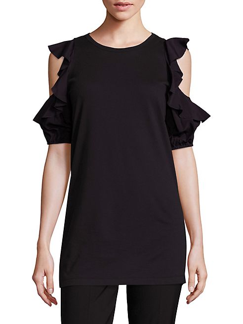 NO. 21 - Ruffle Sleeve Cold Shoulder Top