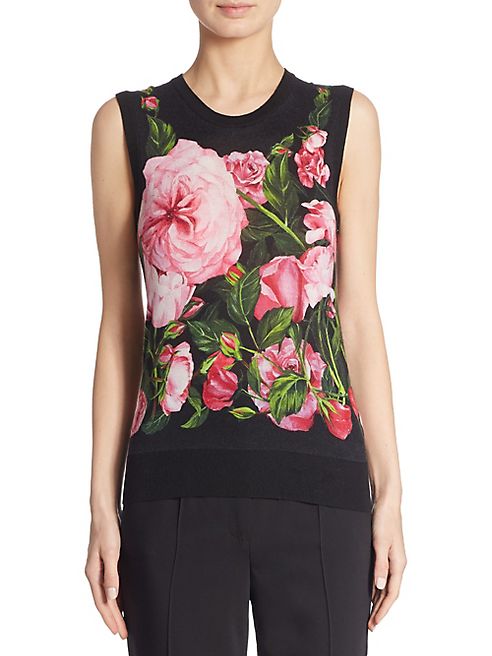 Dolce & Gabbana - Rose-Print Silk & Cashmere Shell