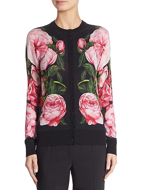 Dolce & Gabbana - Rose-Print Silk & Cashmere Cardigan