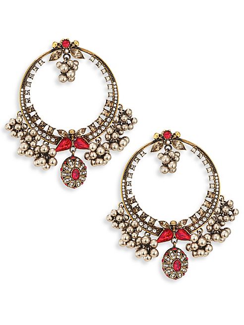 Alexander McQueen - Small Crystal & Faux Pearl Hoop Earrings/1