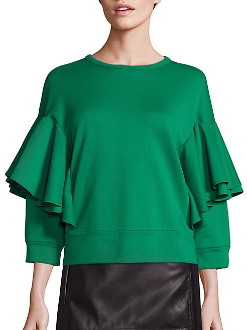 NO. 21 - Ruffle Overlay Solid Blouse