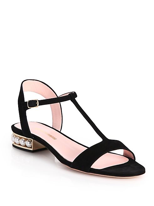 Nicholas Kirkwood - Casati Pearly Heel Suede T-Strap Sandals