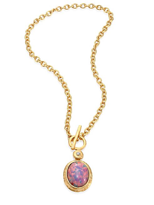 Kenneth Jay Lane - Pink Opal & Crystal Toggle Pendant Necklace