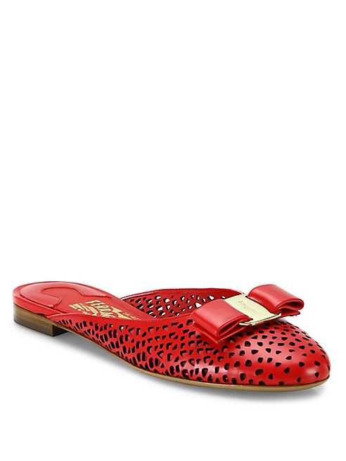 Salvatore Ferragamo - Emile Laser-Cut Leather Flat Slides