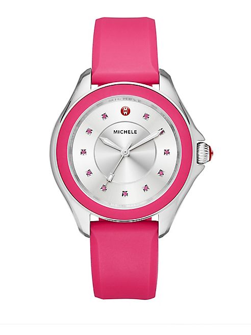 Michele Watches - Cape Pink Topaz, Stainless Steel & Silicone Strap Watch/Hot Pink