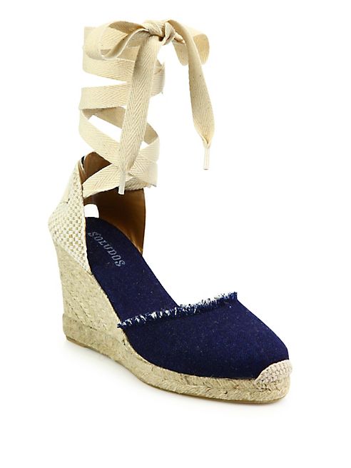 Soludos - Denim Ankle-Wrap Wedge Espadrilles