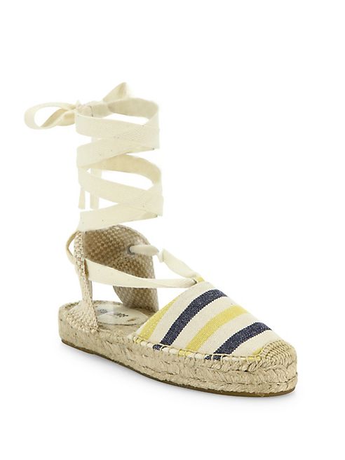 Soludos - Striped Canvas Lace-Up Espadrilles