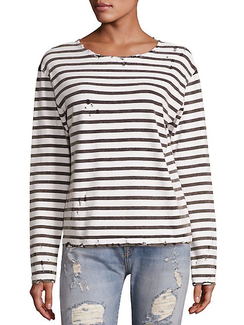 R13 - Cotton Distressed Breton Striped Tee