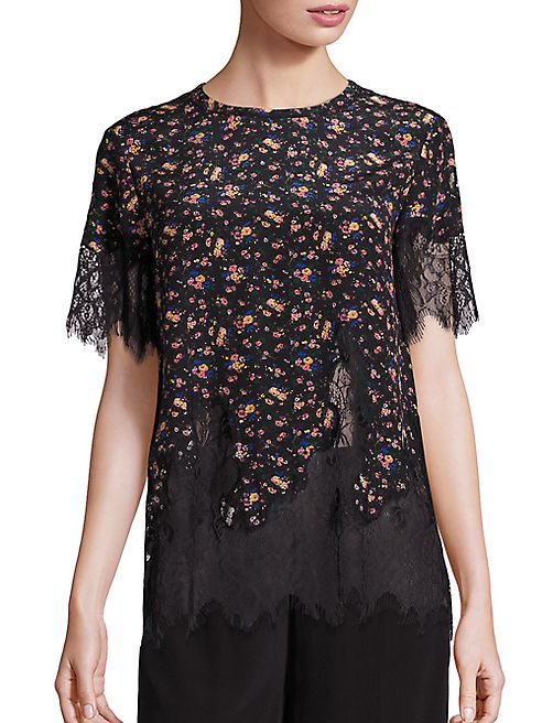 McQ Alexander McQueen - Scalloped Eyelash Lace Silk Floral Top