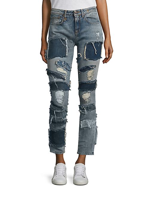 R13 - Alison Crop Distressed Patch Jeans