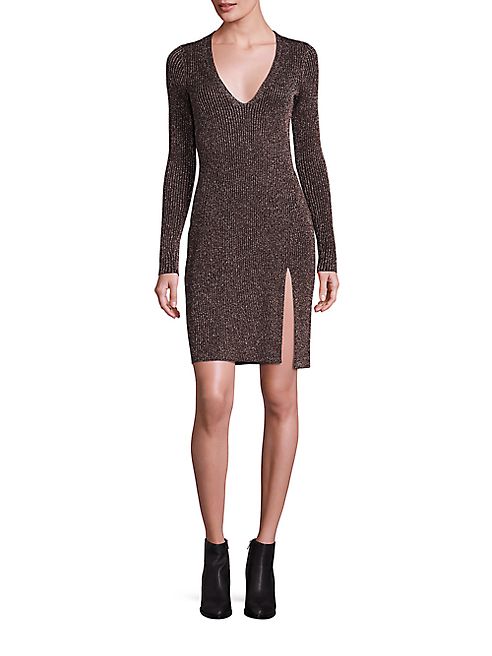 BCBGMAXAZRIA - Macki Metallic V-Neck Tunic Sweater