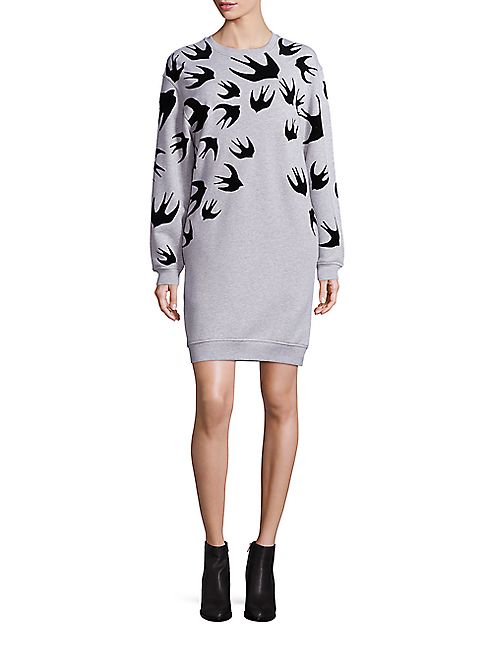 McQ Alexander McQueen - Cotton Swallow-Print Sweatshirt Dress