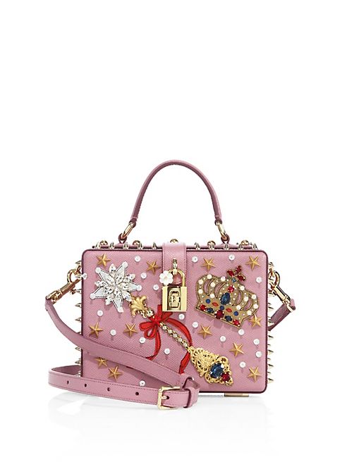 Dolce & Gabbana - Miss Dolce Crown-Embellished Leather Top-Handle Bag