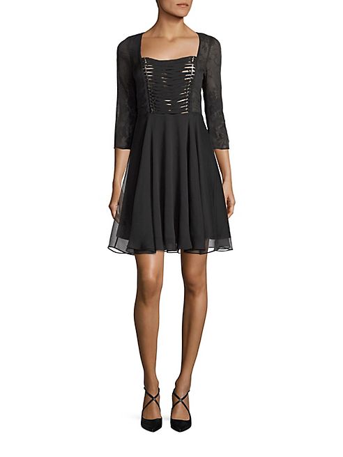 The Kooples - Lace-Up Fit-&-Flare Dress