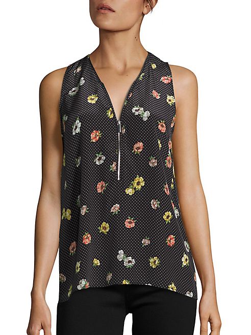 The Kooples - Camellia Dot Floral Silk Zip Tank Top