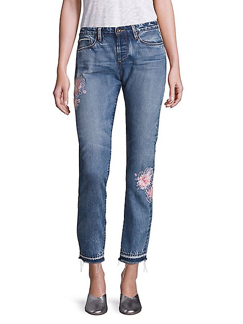 Tortoise - Savanna Floral Embroidered Cropped Jeans