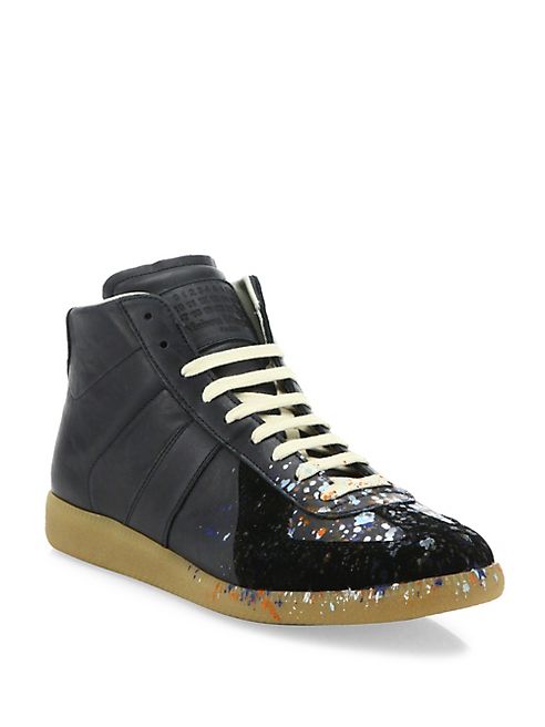 Maison Margiela - Replica Paint-Splatter Mid-Top Sneakers