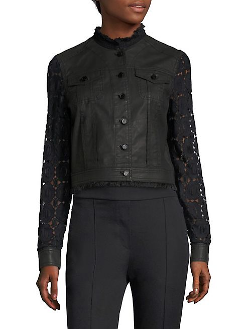 Elie Tahari - Meggie Lace & Coated Denim Jacket