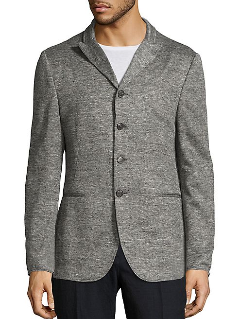 John Varvatos - Slim-Fit Heathered Sweater Jacket