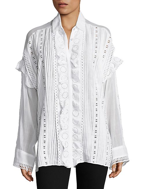 The Kooples - Cotton Eyelet Ruffle Blouse