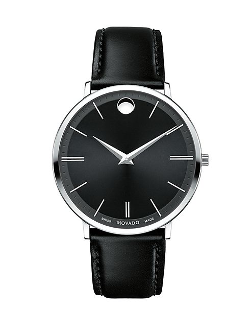 Movado - Ultra Slim Stainless Steel   Leather Strap Watch