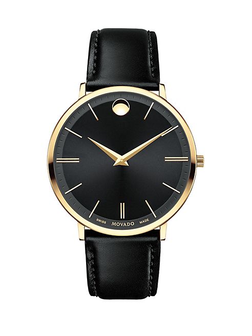 Movado - Ultra Slim Goldtone Stainless Steel & Leather Strap Watch