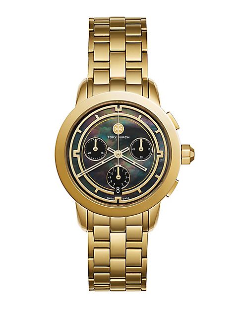 Tory Burch - Tory Chronograph Goldtone Stainless Steel & Black Mother-Of-Pearl Bracelet Watch