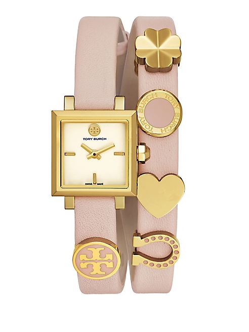 Tory Burch - Saucy Goldtone Stainless Steel & Double Wrap Leather-Strap Watch