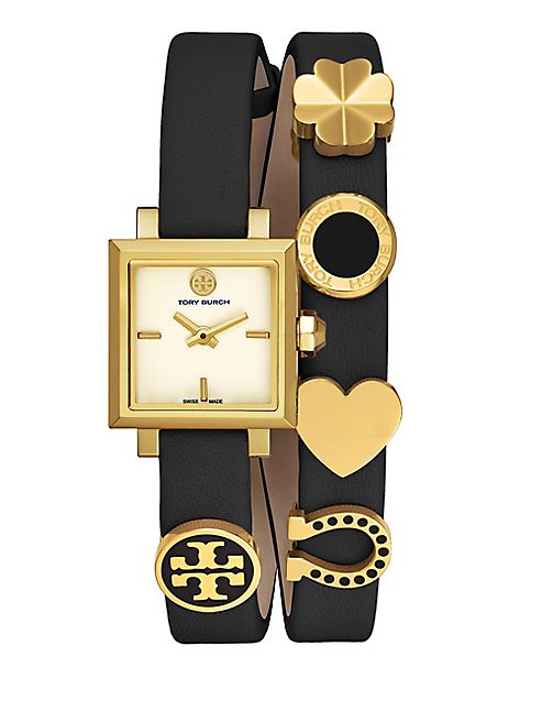 Tory Burch - Saucy Goldtone Stainless Steel & Double Leather-Strap Watch