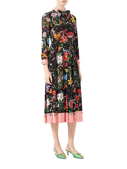 Gucci - Flora Snake Print Silk Dress