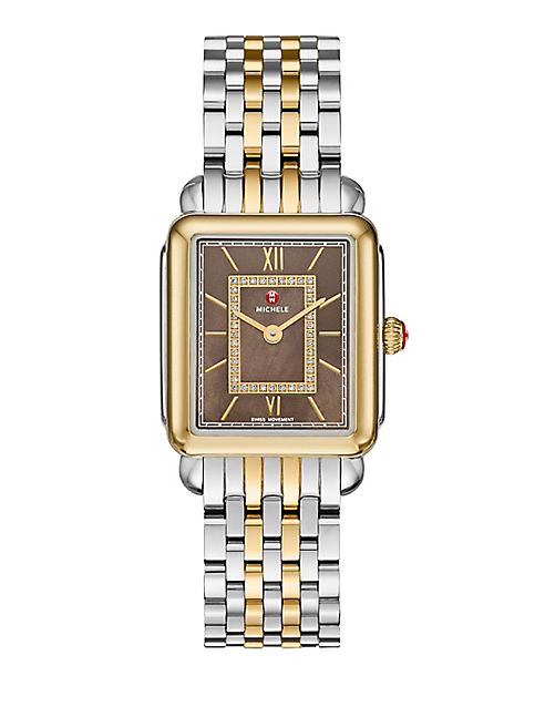 Michele Watches - Deco II Diamond, Mother-Of-Pearl & Two-Tone Stainless Steel Watch Case