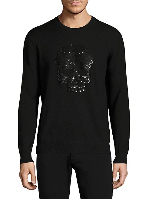 Markus Lupfer - Sequin Skull Printed Merino Wool Sweater