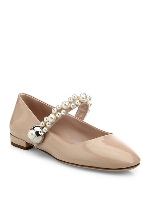 Miu Miu - Pearly Patent Leather Mary Jane Flats