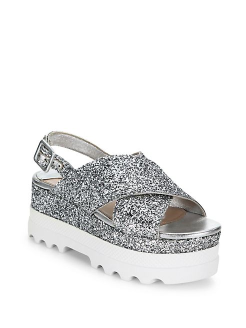 Miu Miu - Glitter Crisscross Platform Slingback Sandals