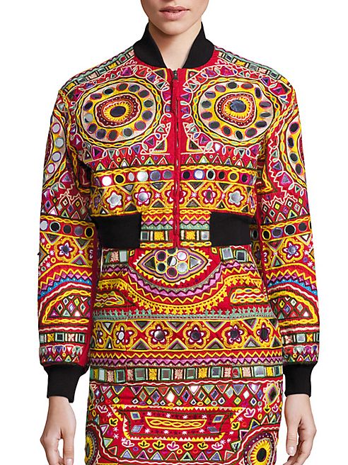 Moschino - Embroidered Cropped Cotton Bomber Jacket