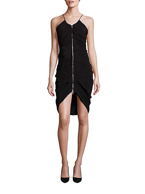 Moschino - Ruched Silk Zip-Front Dress