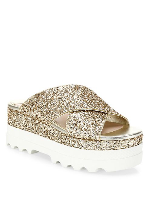 Miu Miu - Glitter Crisscross Platform Slides