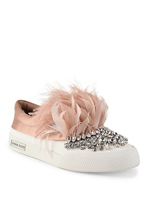 Miu Miu - Jeweled Feather & Satin Skate Sneakers