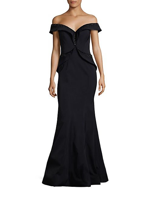 RENE RUIZ - Beaded Off-The-Shoulder Gown