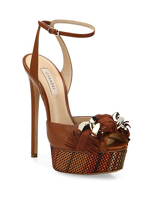 Casadei - Fringe Leather Ankle-Strap Platform Sandals