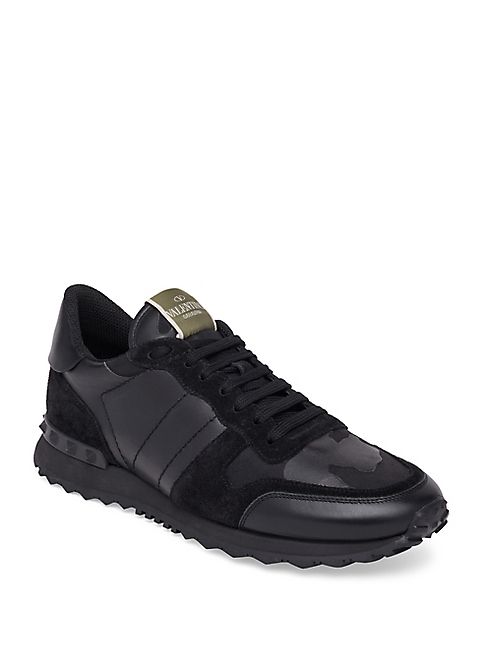 Valentino - Noir Rockrunner Leather-Blend Camo Sneakers